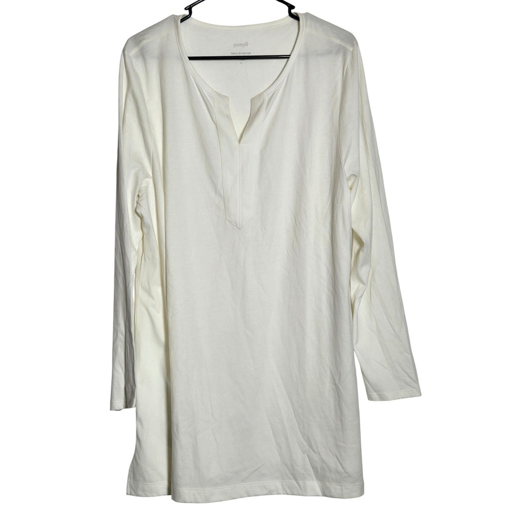 Pure Jill Split Neck Tunic Long Sleeve Top XL Cotton Quiet Luxury Modest Neutral